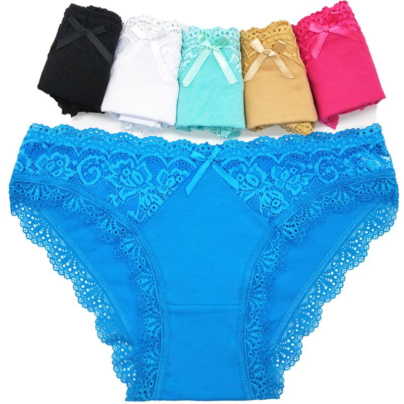 

Panties Girls Underwear 6pc/lot Cotton Bow Solid Middle Waist Lace Briefs Young Girl Teenagers Wholesales Students M-XL, As pic