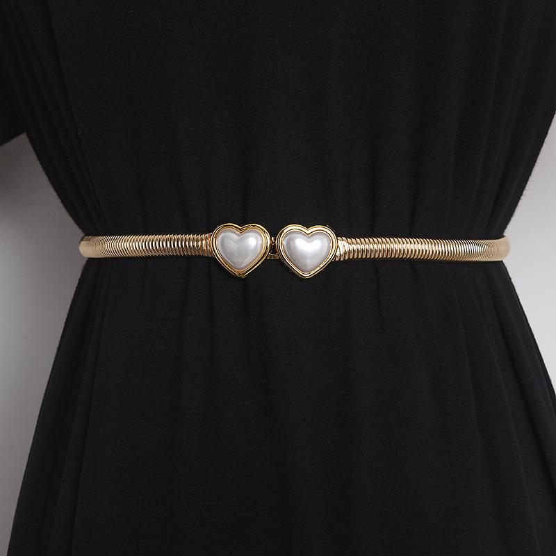 

Belts Vintage Gold Metal Waist Chain Belt For Women Fashion Elastic Match Accessories, Black