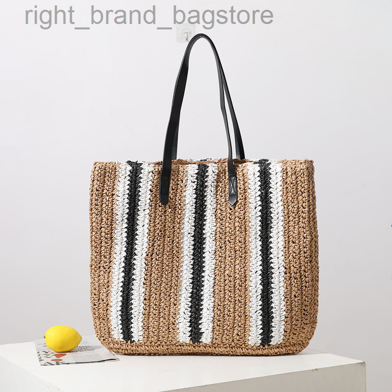

Bohemian Rattan Beach Bag Travel Large Woven Straw Tote Women Shoulder Bag Handbags and Purses Striped Shopper Bags for Women W220813, Brown