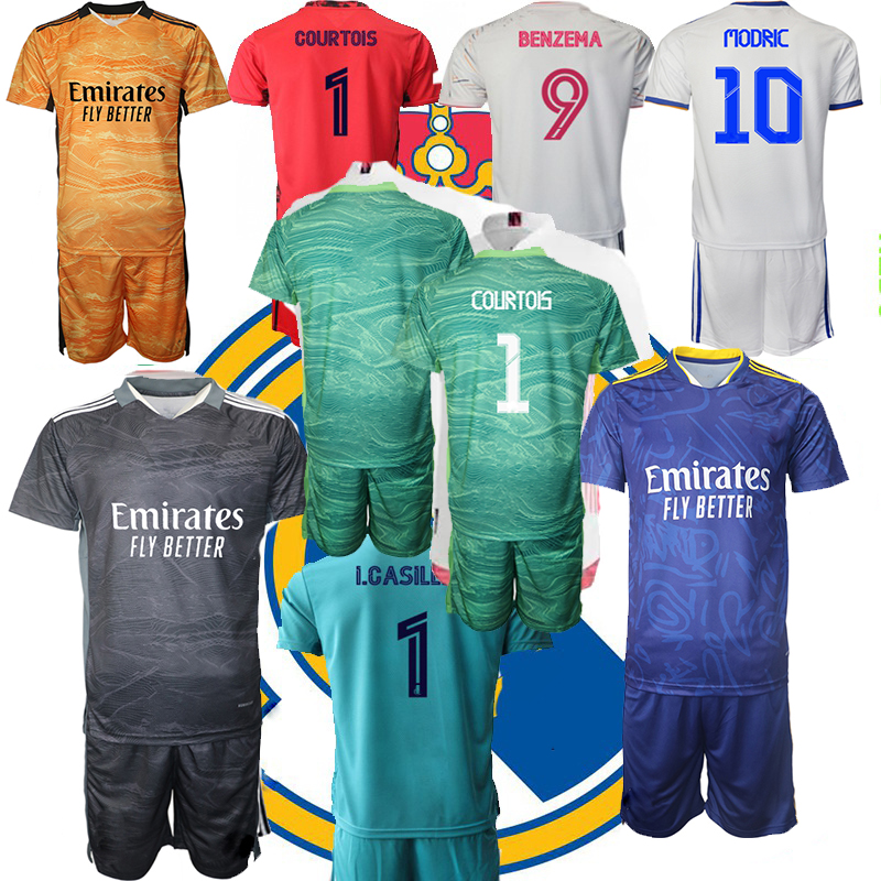 

Kids 21-2022 Goalkeeper Football Jersey Courtois REAL MADRIDs Soccer Clothes VINI JR. HAZARD SERGIO RAMOS BENZEMA Camiseta Shirts Uniforms Children Kit Sets, Color 5