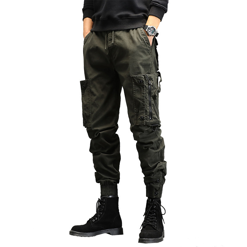 

Cargo Pants Men's Drawstring Ankle Length Streetwear Fashion Cotton Men Casual Loose Work Pants, Khaki