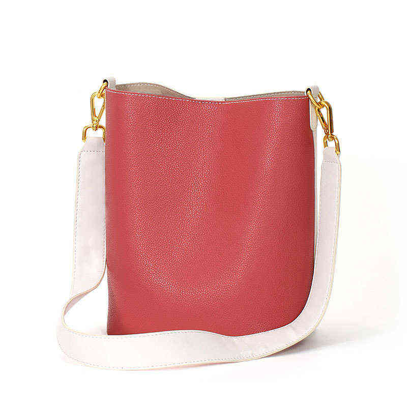 

Double Sided Color Matching Mother Bag Large Capacity Diagonal Bucket Shoulder Minority Leather Women's Bag 220615, Red with white