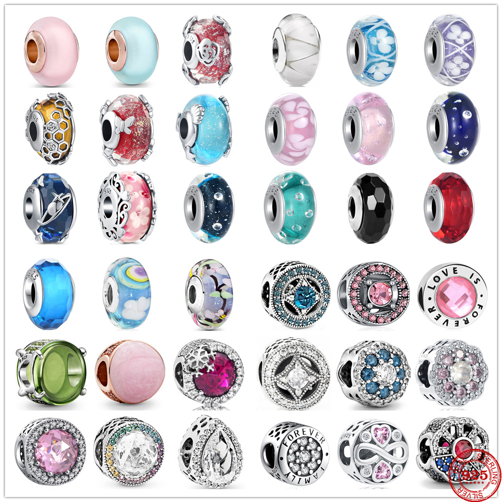 925 Sterling Silver Charms Colorful Murano Glass amp Zirconia DIY fine Beads Original Fit Bracelet Jewelry Making DIY Gift