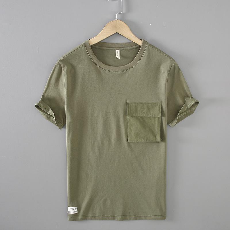 

Men's T-Shirts Summer Men T-Shirt Casual Youth Simple Cool Trendy Street Style Loose Solid Color Soft Heavy Weight Wild Fashion Pocket TeeMe, T002 green