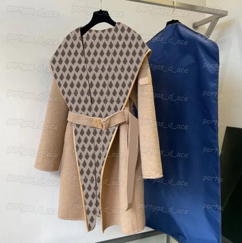 

Womens Woolen Coat Vintage Letters Flower Hooded Outerwear Winter Autumn Long Sleeve Wool Coats, Khaki ·