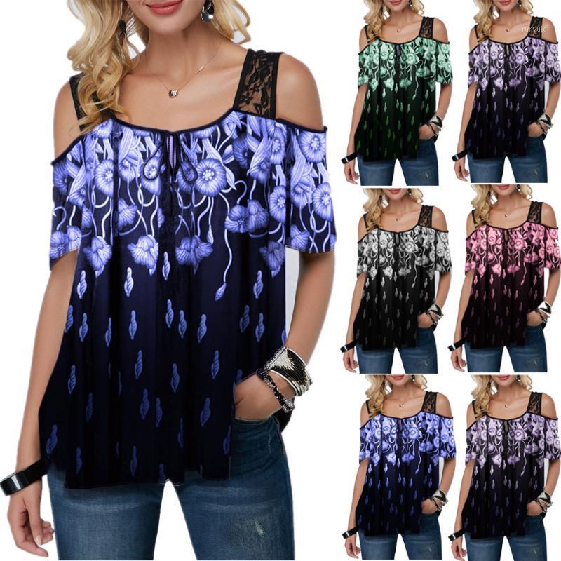 

Style Ladies Leisure Irregular Printing Short Sleeve T-shirt Women, Blue