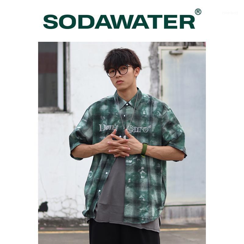 

Harajuku Vintage Plaid Shirts Men 2022 Stylish Korean Style Hip Hop High Street Tie Dyed 2255S21 Men's Casual, Green