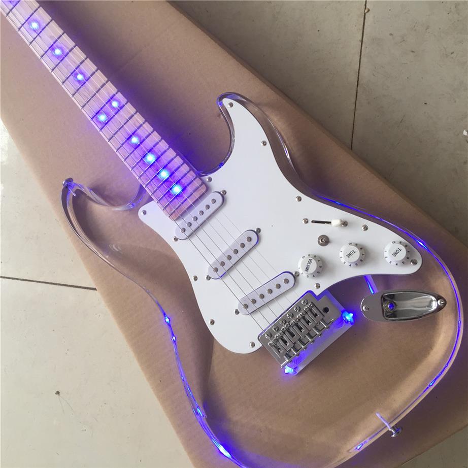 

Acrylic Electric guitar Maple fretboard & neck Fingerboard & Transparent Body with LED Light New LED Guitarra guit272b
