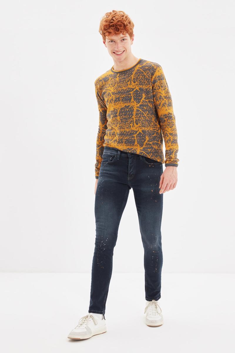 

Men's Jeans Trendyol Male Skinny Fit Destroylu Sputtering Effect TMNAW22JE0305, Navy blue