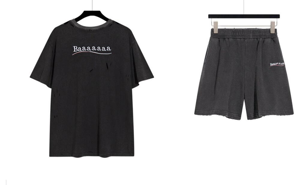 

Designer Men's T-Shirts Womens Tshirt Shorts Embroidery 380 g fabric heavy fashion Hole washing water wear process Shirt and Short, Other