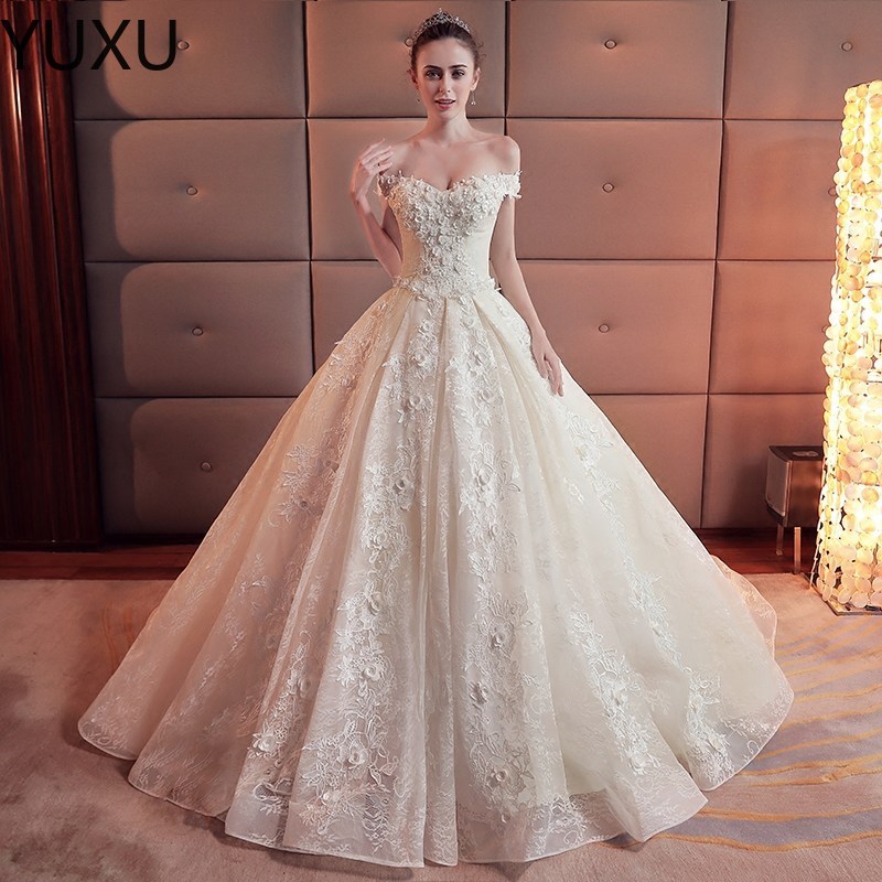 Avancée sur mesure princesse Designs robe de bal robes de mariée longue balayage train perlé robes de mariée robes De Novia robe de Mariage