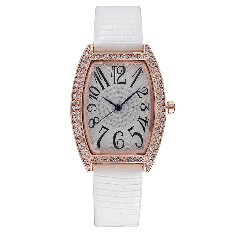 

Wristwatches Retro Rectangle Quartz Arabic Digital Rhinestone Dial Casual Watch Leather Strap Fashionable Waterproof Wristwatch For Women, White
