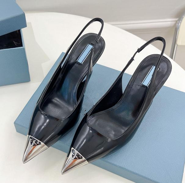 

2022 New Metal Toe Triangle High Heel Sandals and Shoes for Women Banquet Wedding Vacation Back Empty Ladies High-Heeled Sandals 34-42 with box, White