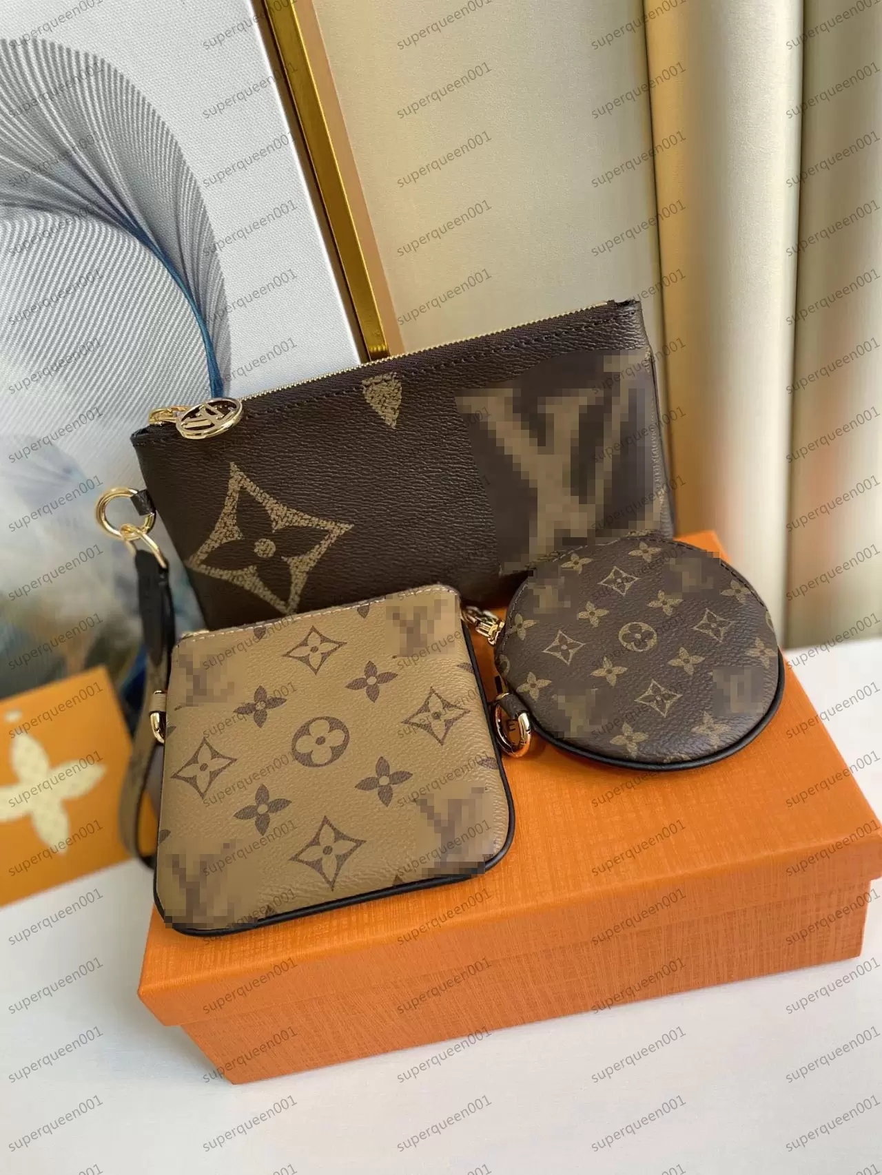 

Designers Trio Bags 3 pcs Fashion favorite Key Coin bag keychain leather short wallet Card holder women purses zipper pocket GGs LVs YSLs louiseity viutonity VUTTONS