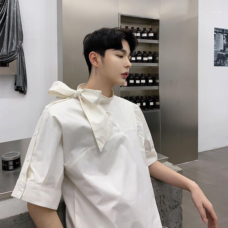 

Personality Pullover Shirt Men Korean Fashion Loose Casual Streetwear Solid Color Hip-hop Short-sleeved Men's Shirts, Black