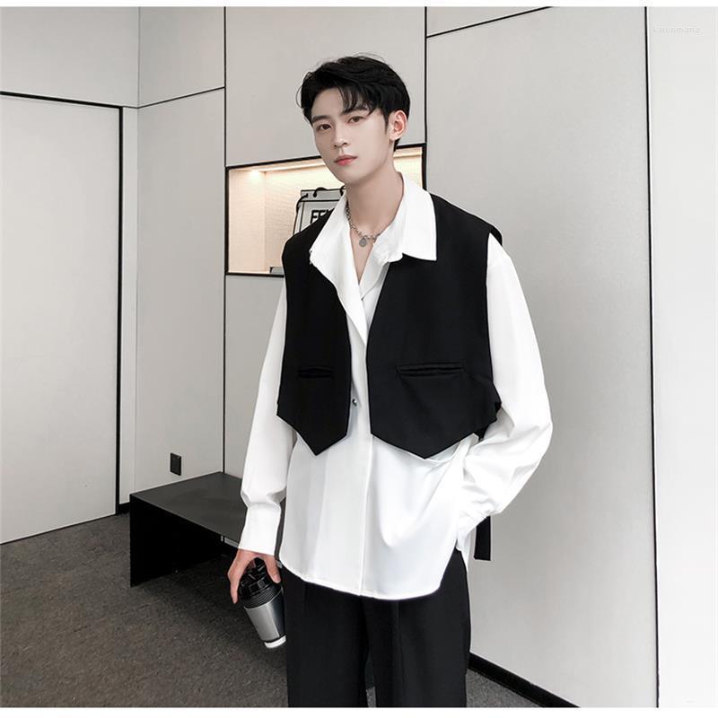

Men' Vests Spring And Autumn Style Net Red Ribbon Short Suit Vest Korean Fashion Design Sense Small Ruffian Handsome Campsh Kare22, Black