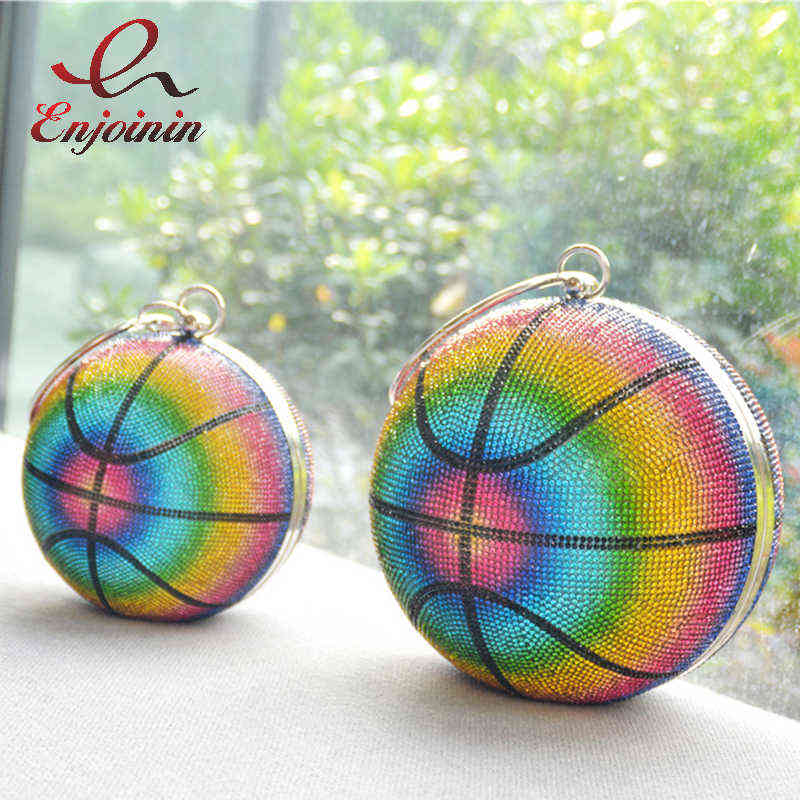 

Evening Bags Luxury Colorful Diamond Round Party Handbags For Women Fashion Designer Bags Basketball Style Chain Shoulder Bag Female 220402, Black