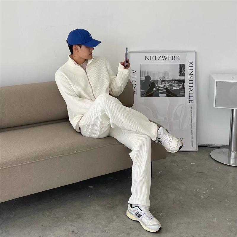 

Men's Sweaters 5 Color Men Women Sweater Suits Sets Cardigan Pant Man Korean Streetwear Fashion Knitwear Jacket Sweatpants Couple Tracksuits, Black