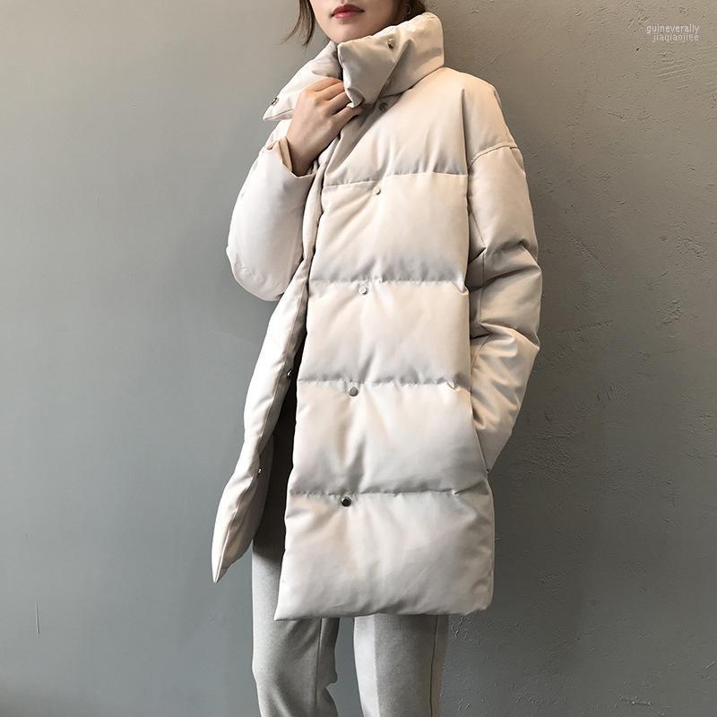 

Women's Down & Parkas Yan Soo Thick Jacket Women Winter 2022 Oversize Long Sleeve Buttons Pockets Female Warm Cotton Coat Guin22, Beige