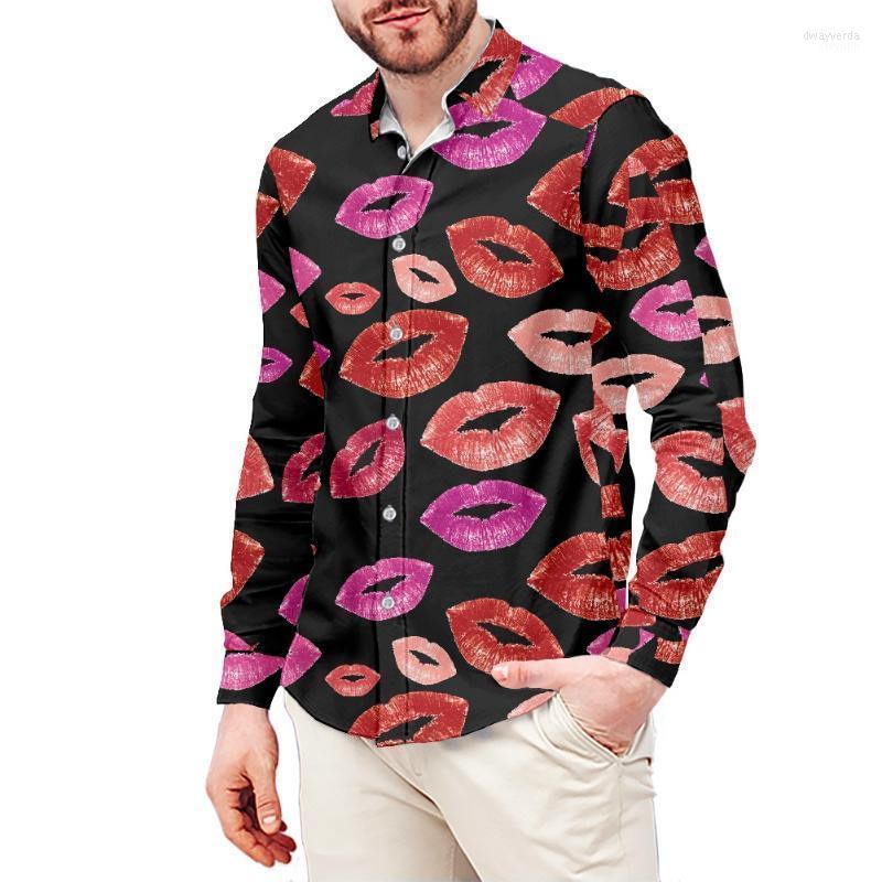 

Men's Dress Shirts HYCOOL Wholesale Sexy Red Lip Printed Black Shirt Casual Fashion Plus Size Slim Fit Men Fall Long Sleeve Dway22, Ysfb01247f70