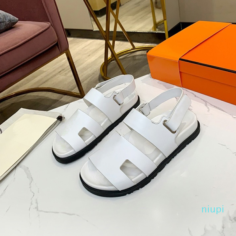 

2022 Womens Sandals Classics H Flat heel cool Shoes high quality Genuine Leather Casual Women Shoe Luxury Designer Sandal, Black