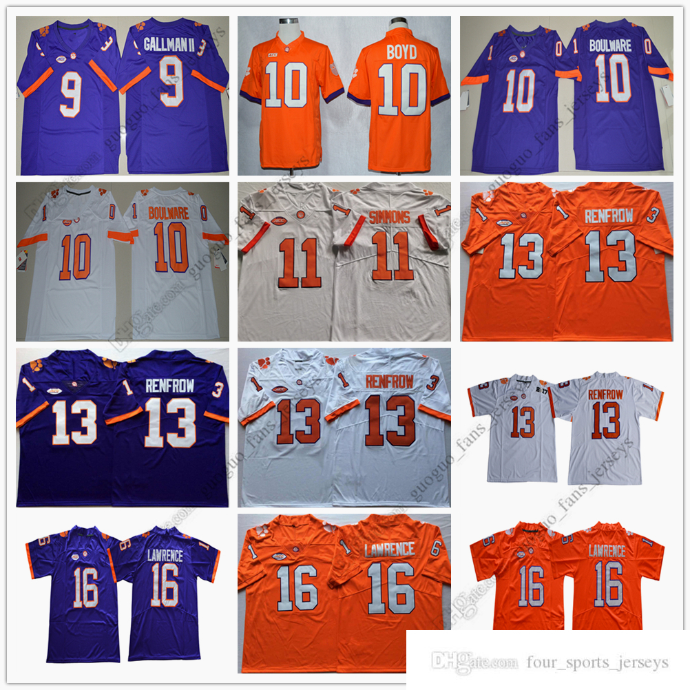 

NCAA Clemson Tigers Football Jersey 9 Travis Etienne Jr. 10 Ben Boulware 11 Isaiah Simmons 13 Hunter Renfrow 16 Trevor Lawrence High Quality Jersey Size S--XXXL1, As picture