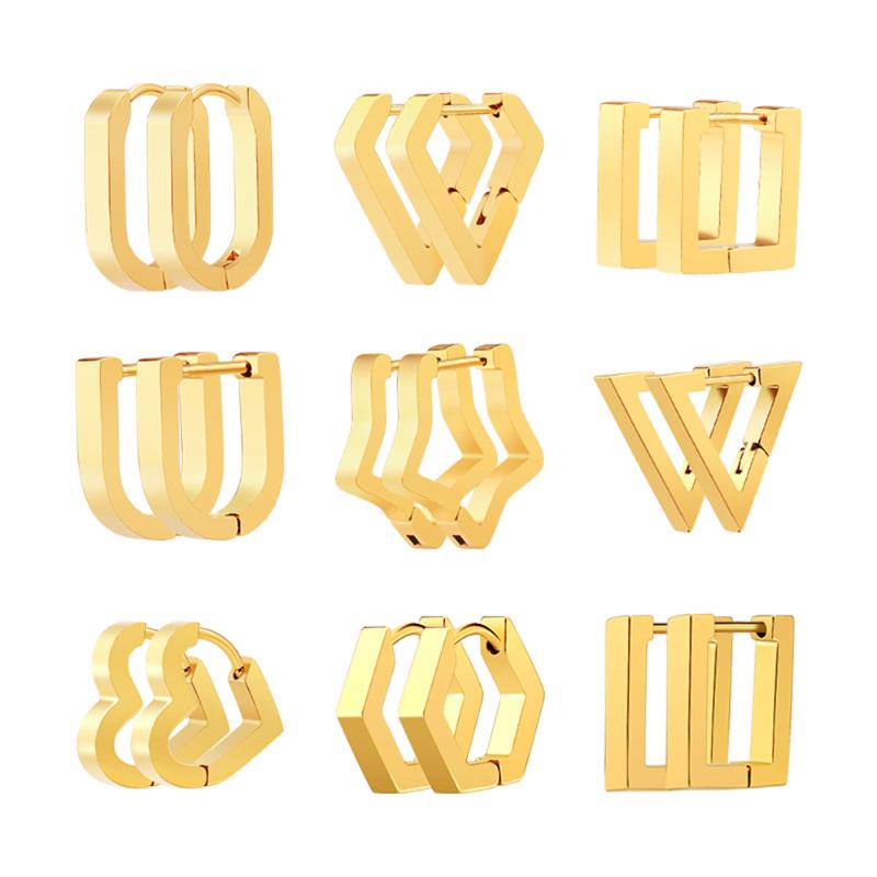 

Dangle & Chandelier Stainless Steel Square Geometric Rectangle Hoop Earrings 3 Colors Simple Ear Huggie Stylish Earring