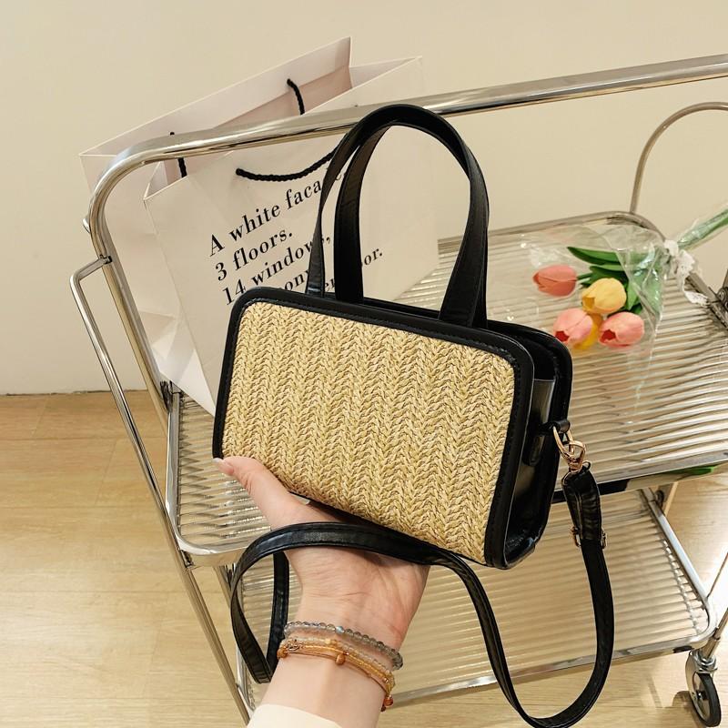 

Evening Bags Fashion Women Straw Bag Large Capacity Female Shoulder Outdoor Casual Handbags Contrast Color Crossbody 2022Evening, Black