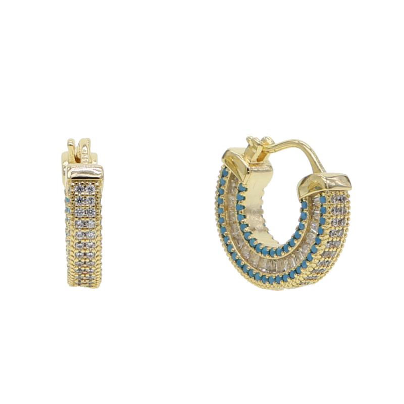 

Hoop & Huggie 2022 Luxury Women Trendy Classic Jewelry Baguette Micro Pave White Cz With Turquoises Stone Round Circle Geometric Earrings