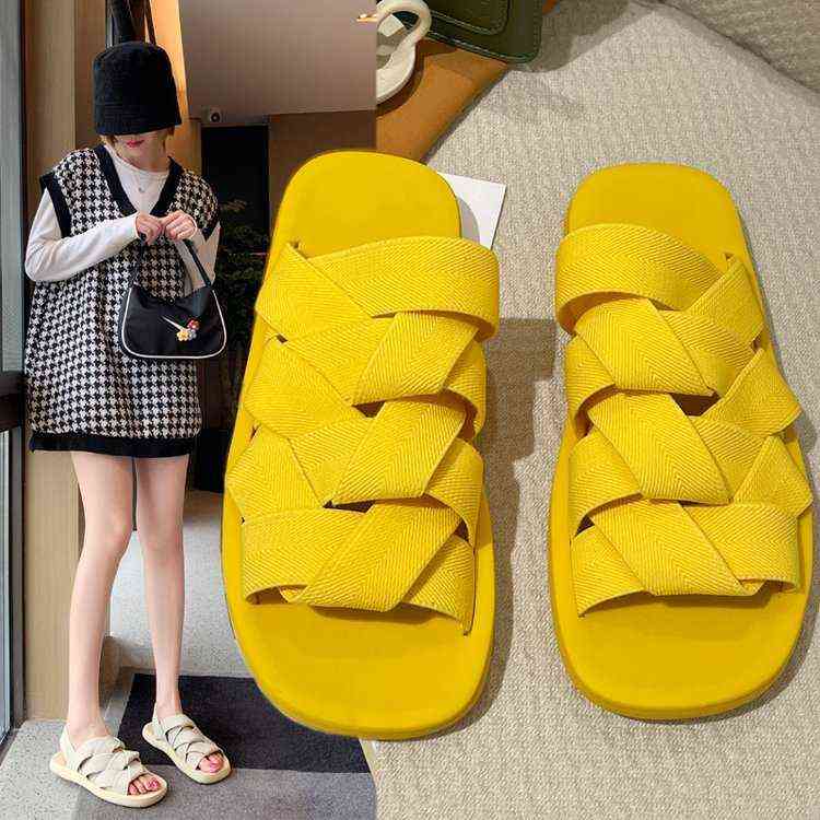 

Elastic Braided Beach Slippers for Women's Wear in Summer, Black