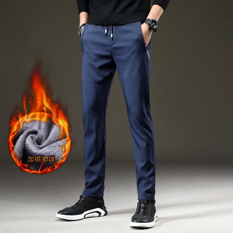 

Men's Pants Mens Winter Fleece Warm Men Korean Casual Slacks Slim Thick For Fashion Black Gray Blue Trousers MaleMen's, B918a grey