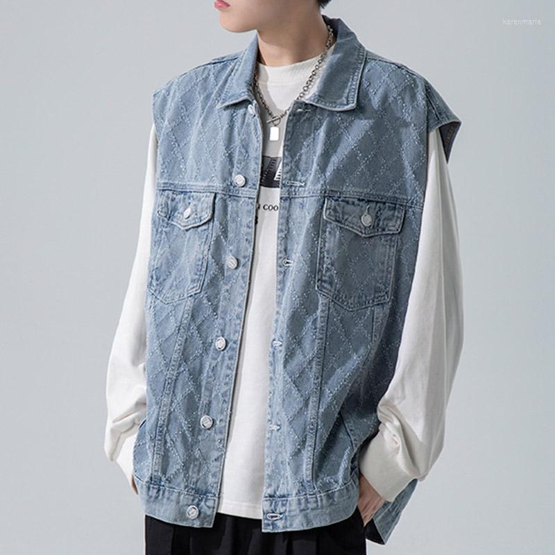 

Men's Vests Denim Vest Jacket 2022 Spring Autumn Clothing Fashion Male Casual Jeans Retro Jackets Korean Coat Kare22, Blue