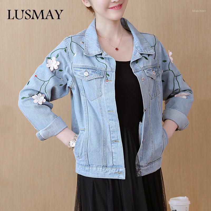 

Women' Jackets Long Sleeve Denim Coat Women Fashion 2022 Pockets Cotton Short Jacket Appliques Buttons Female Outwear Coats Blue
