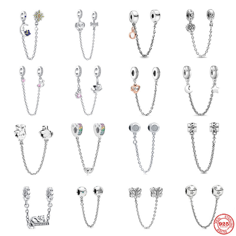 925 Perles de charme en argent pendent Nouveau 925 Chaîne de sécurité pour chats et chiens Moon Hanging Bead Fit Charms Bracelet Bijoux DIY ACCES