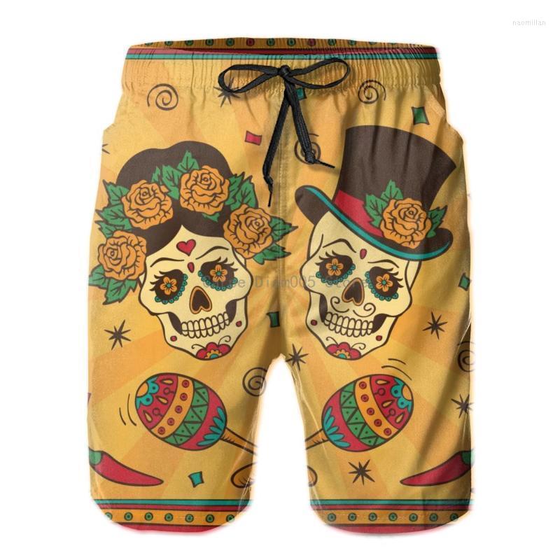 

Men's Shorts Men's Beach Swim Dia De Los Muertos Sugar Skulls With Maracas Surfing Maillot Bain Sport Board SwimwearMen's Naom22