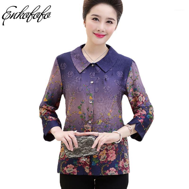 

Women's Blouses & Shirts Pure Silk Blouse 2022 Spring Women Turn-down Collar Three Quarter Sleeve Print Tops Womens And Ladies Shirt, Purple