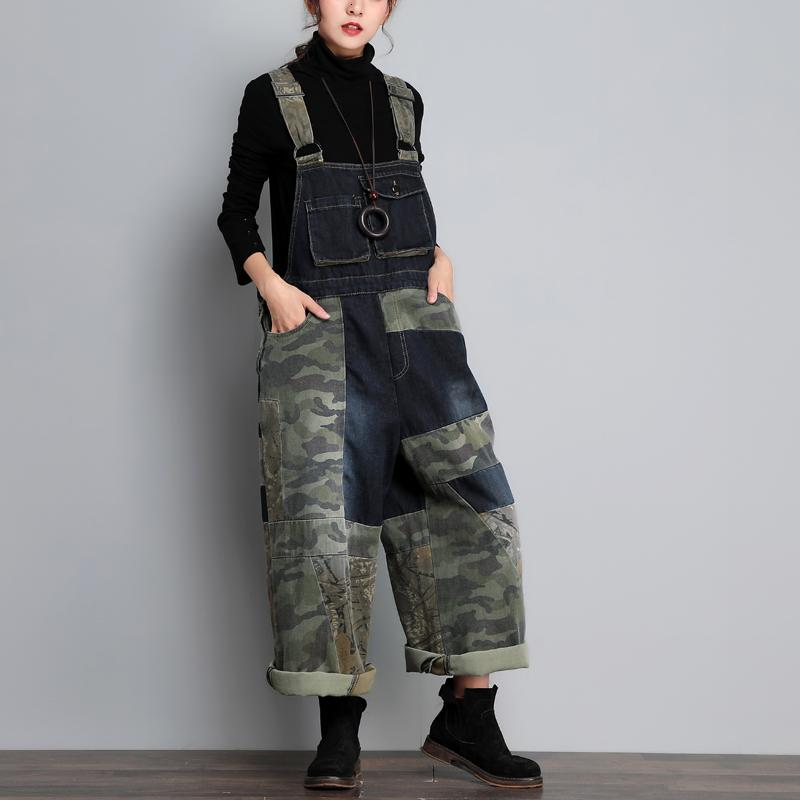 

Women's Jumpsuits & Rompers Camouflage Patchwork Wide Leg Women Bib Denim Overalls Baggy Suspenders Cowboy Pants Low Drop Crotch JeansWomen', Blue
