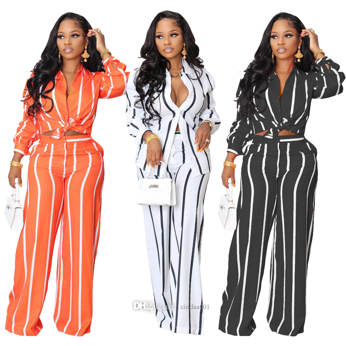 Designer Womens Clothes Wide Leg Pants Autumn And Winter Stripe Printed Long Sleeved Shirt Pants Two Piece Set