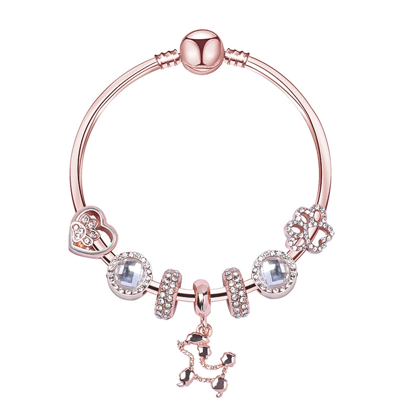 

New rose gold fashion bracelet charm hollow cute puppy pendant bracelets diy beads girls festival bangle