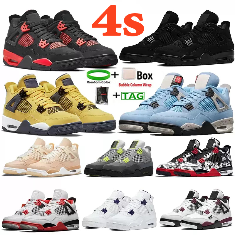 

NEW Top Quality Men Women 4 Basketball Shoes Black Cat 4s Cactus Jack Oreo University Blue Sneaker Sail Kaws Bred Purple Metallic Tech White, #001