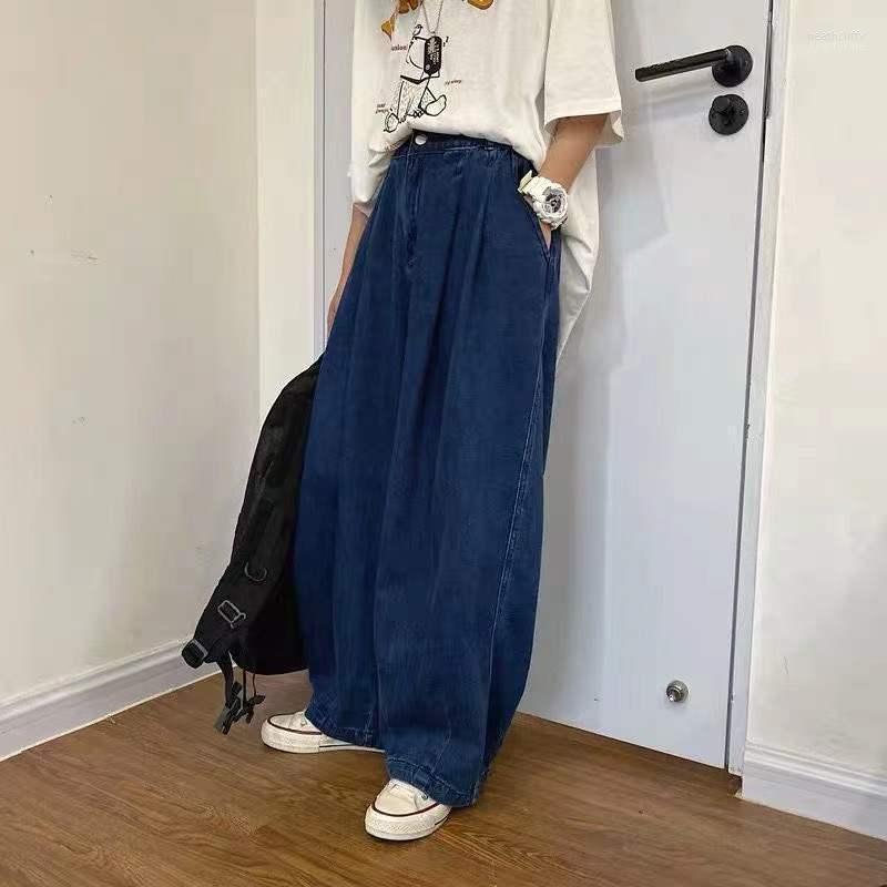 

Men' Jeans Loose Wide Leg Pants Comfortable Baggy Homme Casual Cargo Pocket Straight Biker Denim TrousersMen' Heat22, Deep blue