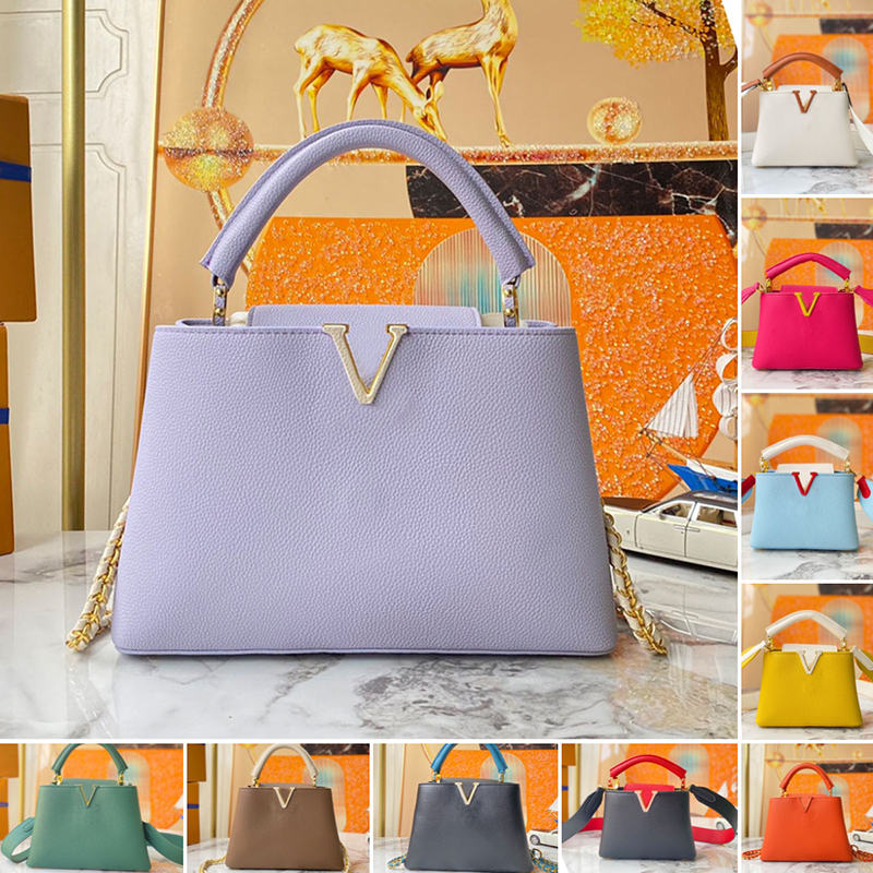 

Lady Handbag Shoulder Bag Crossbody Bag 12 Colors Wallet Metal Floral Hasp Long Strap Chain Genuine Leather Hardware Letters Multi Pocket High Quality Purse, #15;21*14*8cm