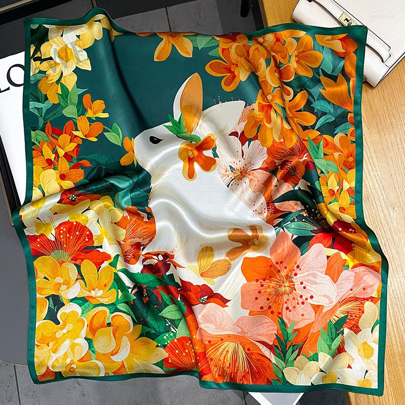 

Scarves 70cm Pure Silk Foulard Scarf Women Square Neckerchief Hair 2022 Design Print Headscarf Shawl Female Satin Bandana AccessoriesScarves
