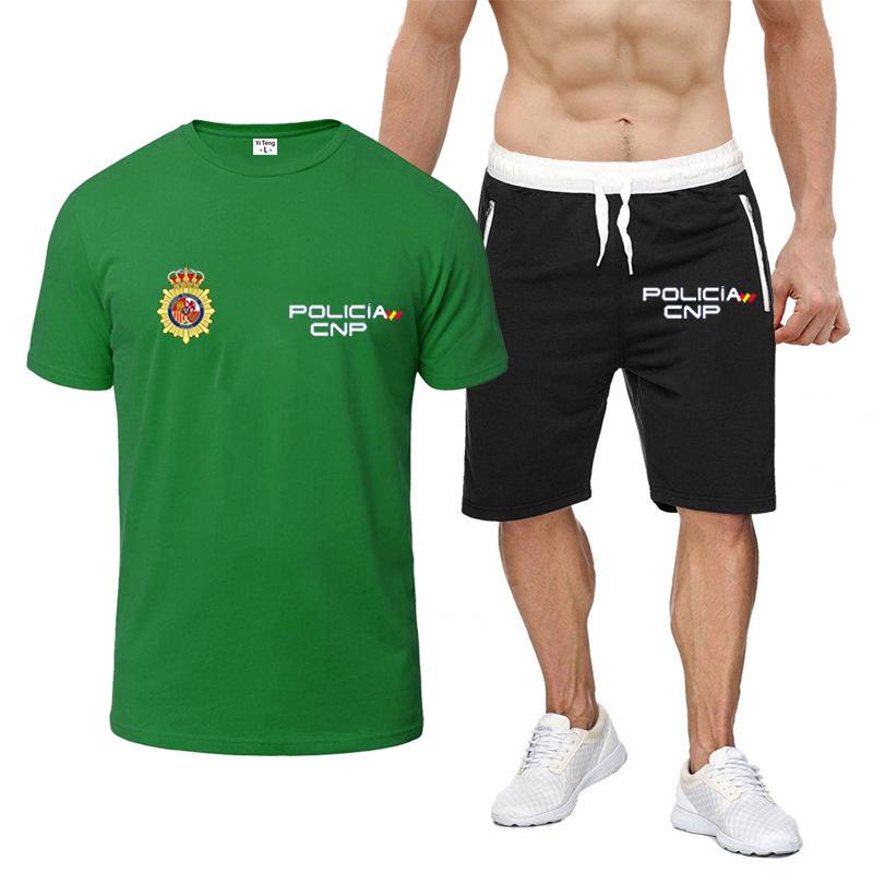 

Men' Tracksuits Spain National Running CNP Anti Riot Force Men T-Shirts Sports Suit Casual Summer Short Sleeve Pants 2 Pieces SetMen' MenM