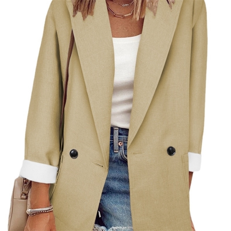 

Solid Color Small Suit Single Piece Long Sleeve Spring Suit Jacket Woman Jacket Blazer Women Black Blazer Women Coats 220402, Apricot