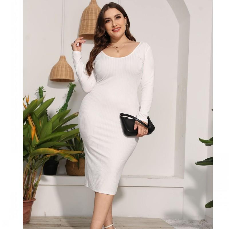 

Plus Size Dresses -4XL Women Elegant Long Sleeve Fit Sexy Bodycon Dress Ladies Office Casual Work Outfit Spring Summer ClothesPlus, Black