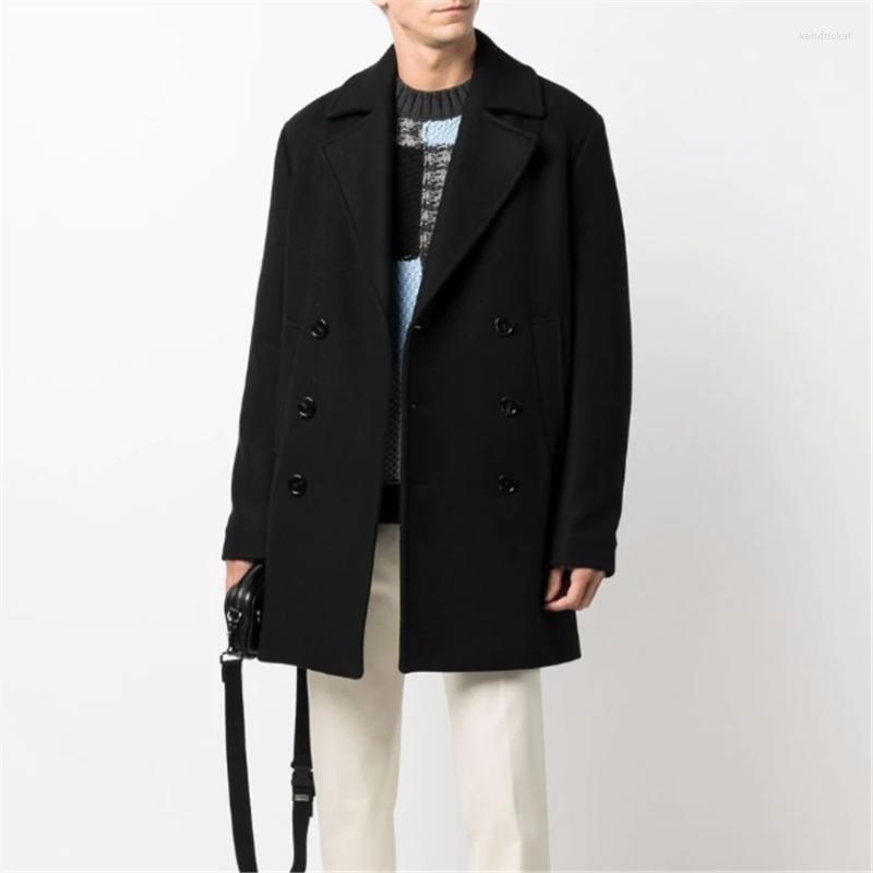 

Men' Wool & Blends Woolen Coat Autumn And Winter Youth Tweed Medium Long Loose Thickened Casual Kend22, Black
