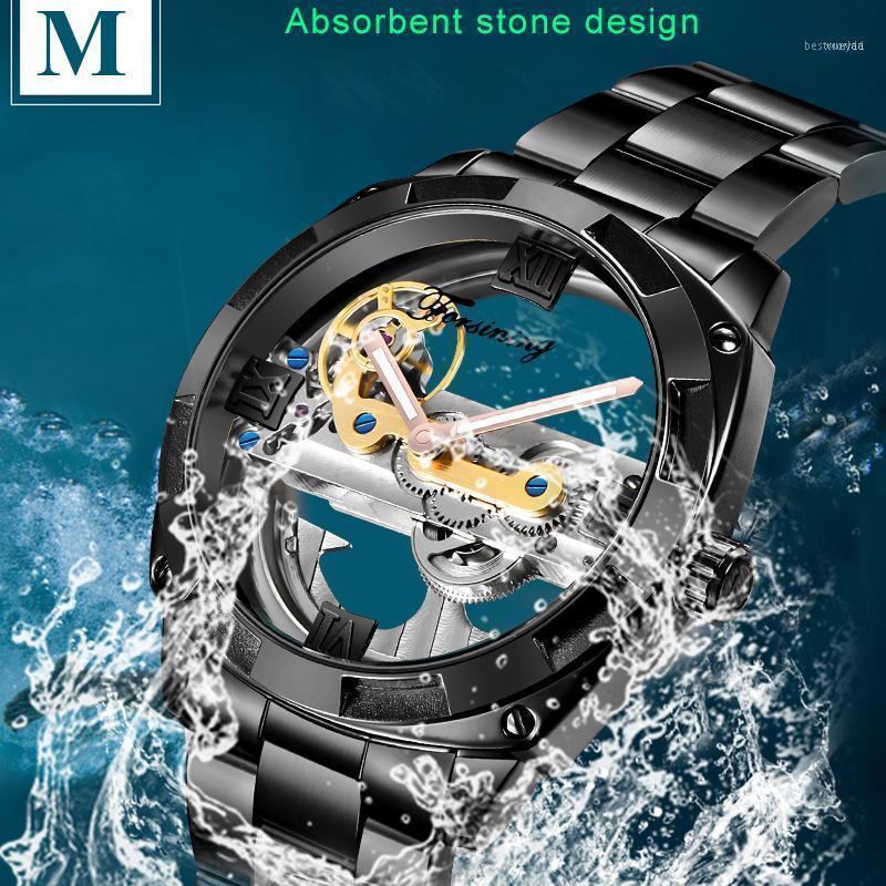 

Wristwatches Royal Golden Bridge Watches Men Full Steel Transparent Luminous Hands Dial Top Mechanical WristwatchWristwatches WrisWristwatch, Brown gold