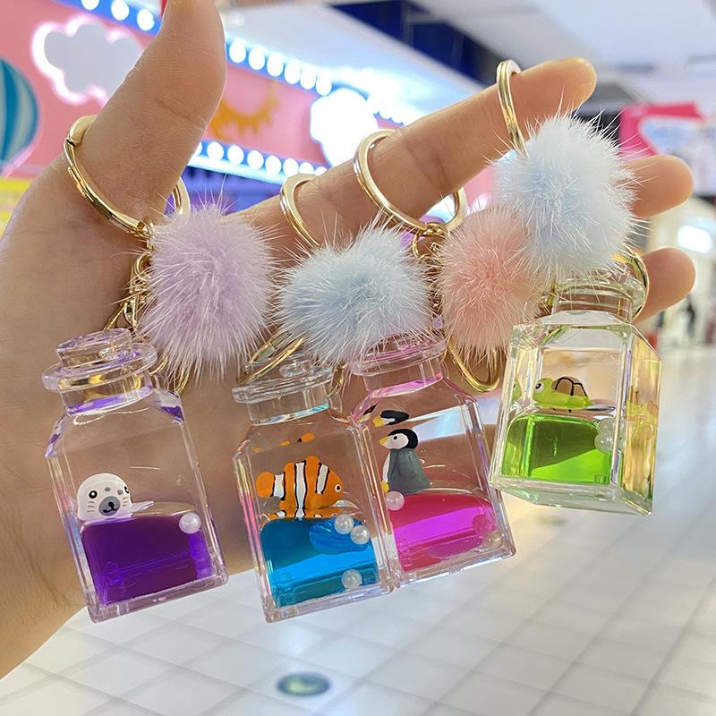 

Keychains Floating Little Seal Clownfish Keychain Exquisite Cute Hairball Drifting Bottle Key Ring Women Men Backpack Pendant ChainKeychains