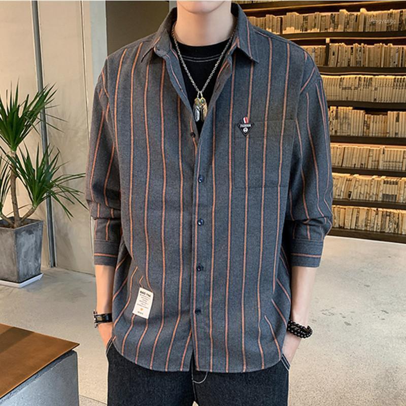 

Men's Casual Shirts 2022 Spring And Autumn Long Sleeve Shirt Korean Plaid Loose Stripe Handsome Coat Fashion, Ly509 grey